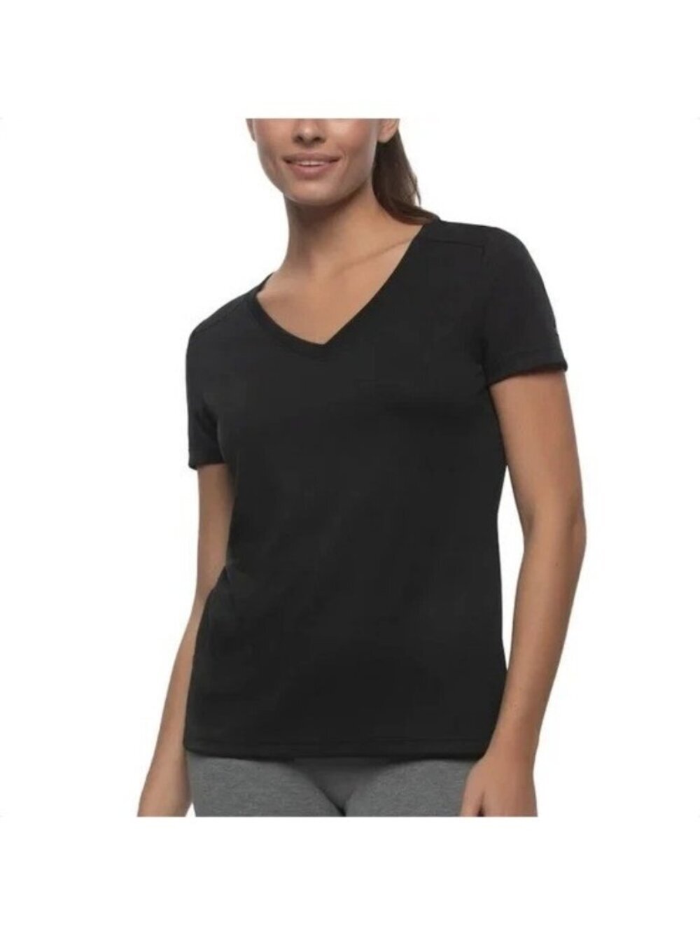 NWT TurboDry Women's L Black V-Neck Short Sleeve Performance T-Shirt i2139
